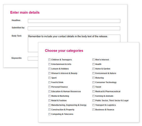 Press release submit form